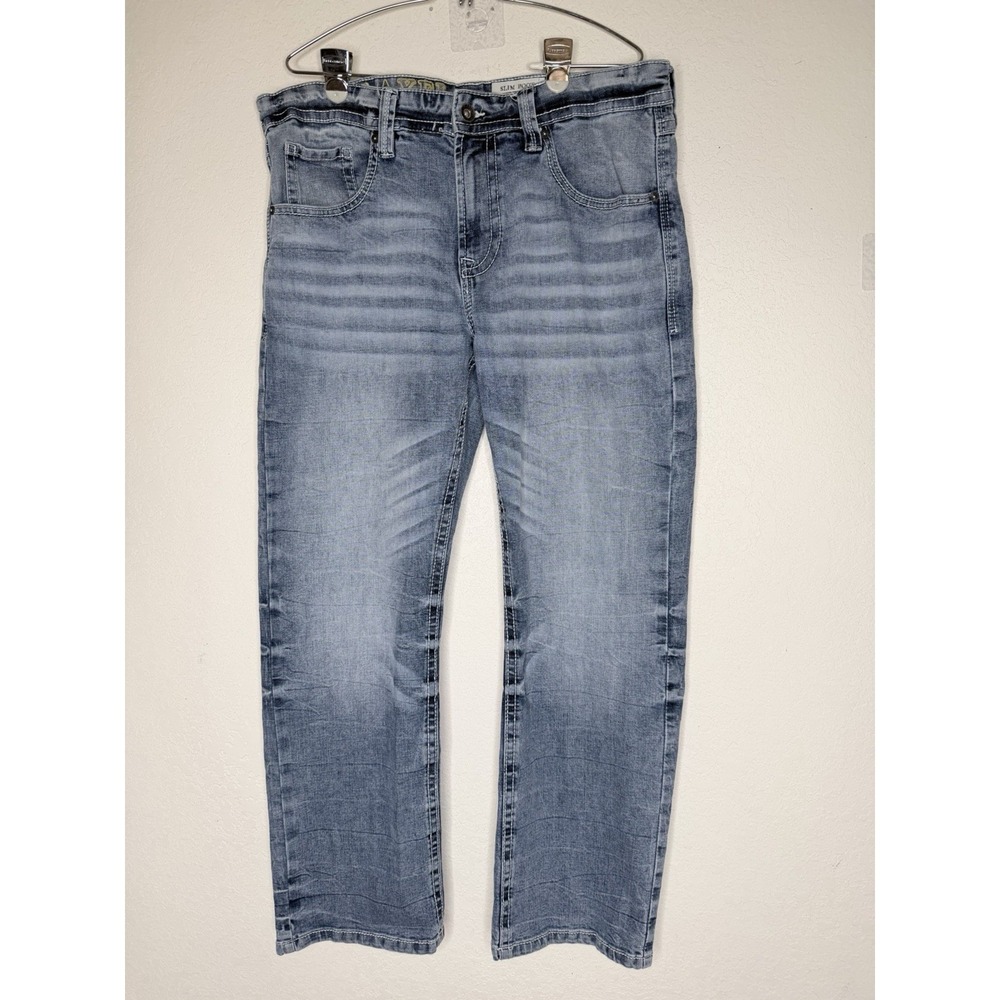 TK Axel Slim Boot Jeans Mens 36x32 Stretch Denim Midrise Whiskered Embroidered